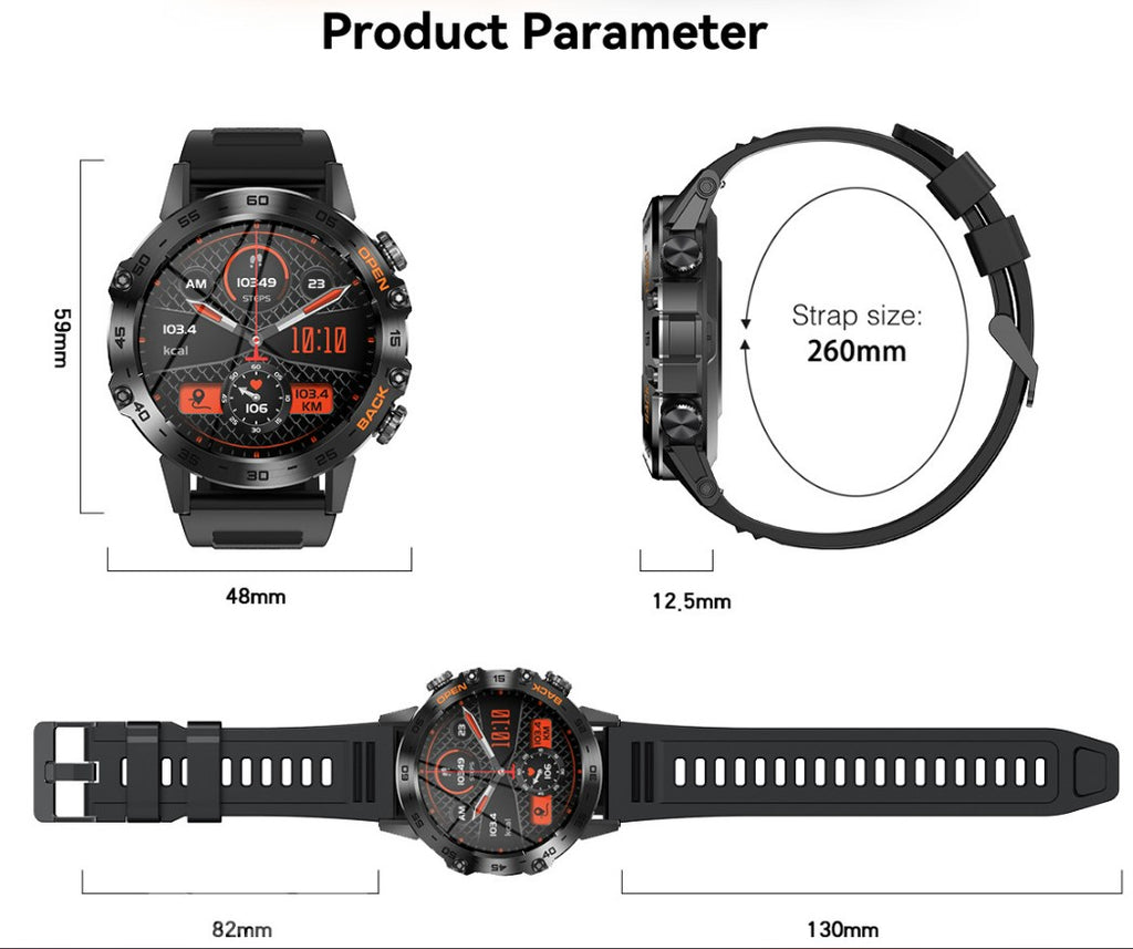 Smart Watch K52 Watches Men Wome Sports Fitness Modes Bluetooth Call Health Monitor 400mah 1.39Inch HD Smartwatch - Orange